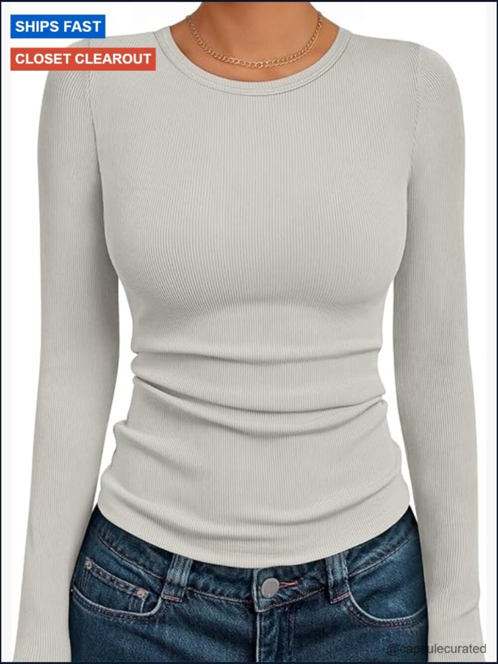Women's Ribbed Long Sleeve Basic Top Soft Stretch Crewneck Shirt